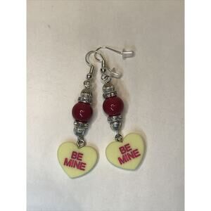 Yellow Heart Earrings Be Mine Valentine Red Pearl Crystal Spinners 2.5 Inch 55